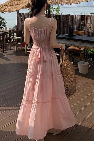 A-Line Spaghetti Strap Long Beach Dress
