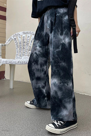 Pantalones rectos holgados casuales con efecto tie-dye