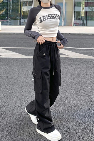 High Waist Retro Cargo Pocket Pants