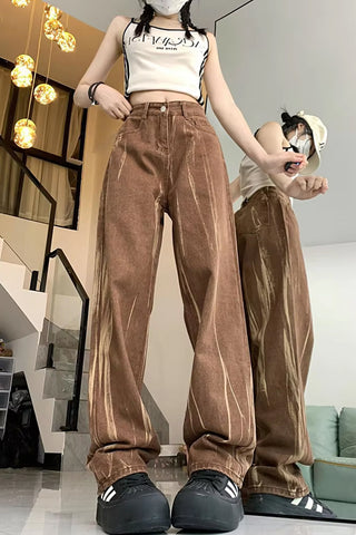 Pantalones vaqueros retro marrones de cintura alta 