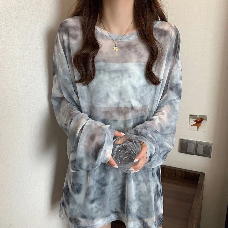 Long Sleeve Tie Dye Sun Proof O-Neck Shirt