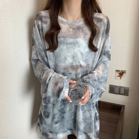 Long Sleeve Tie Dye Sun Proof O-Neck Shirt