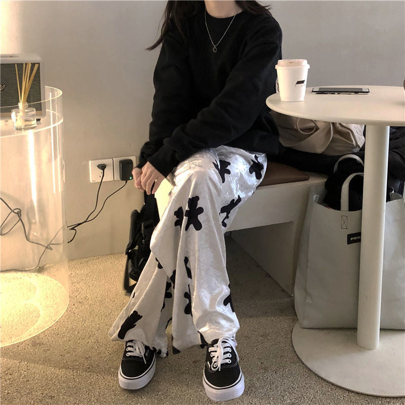 Bear Full Printed Wide Leg Pants