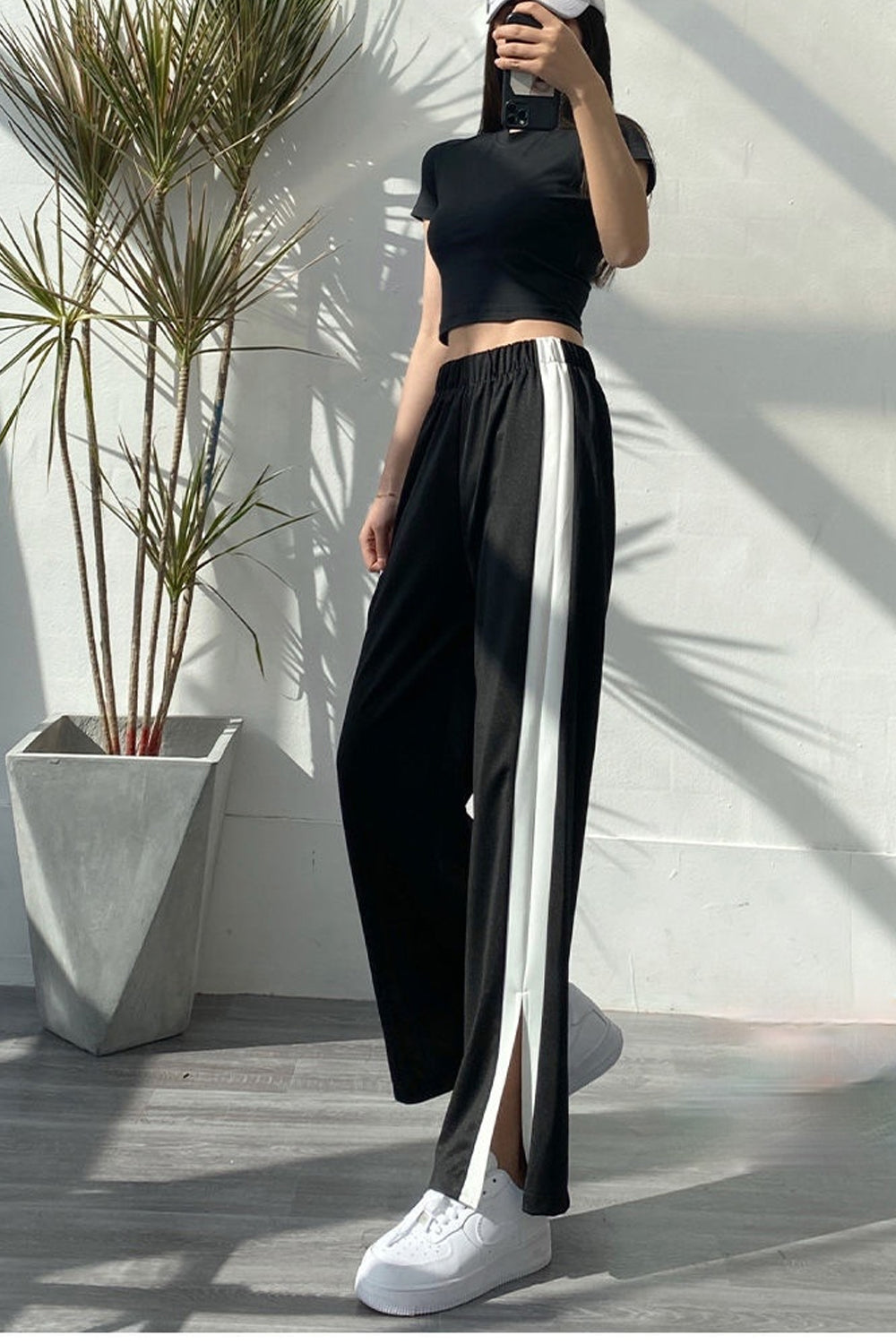 High Waist Side Split Wide Leg Pants