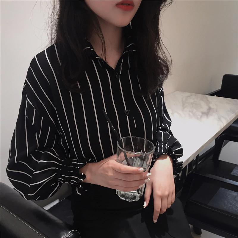 Vintage Striped Slim Stand Collar Shirt