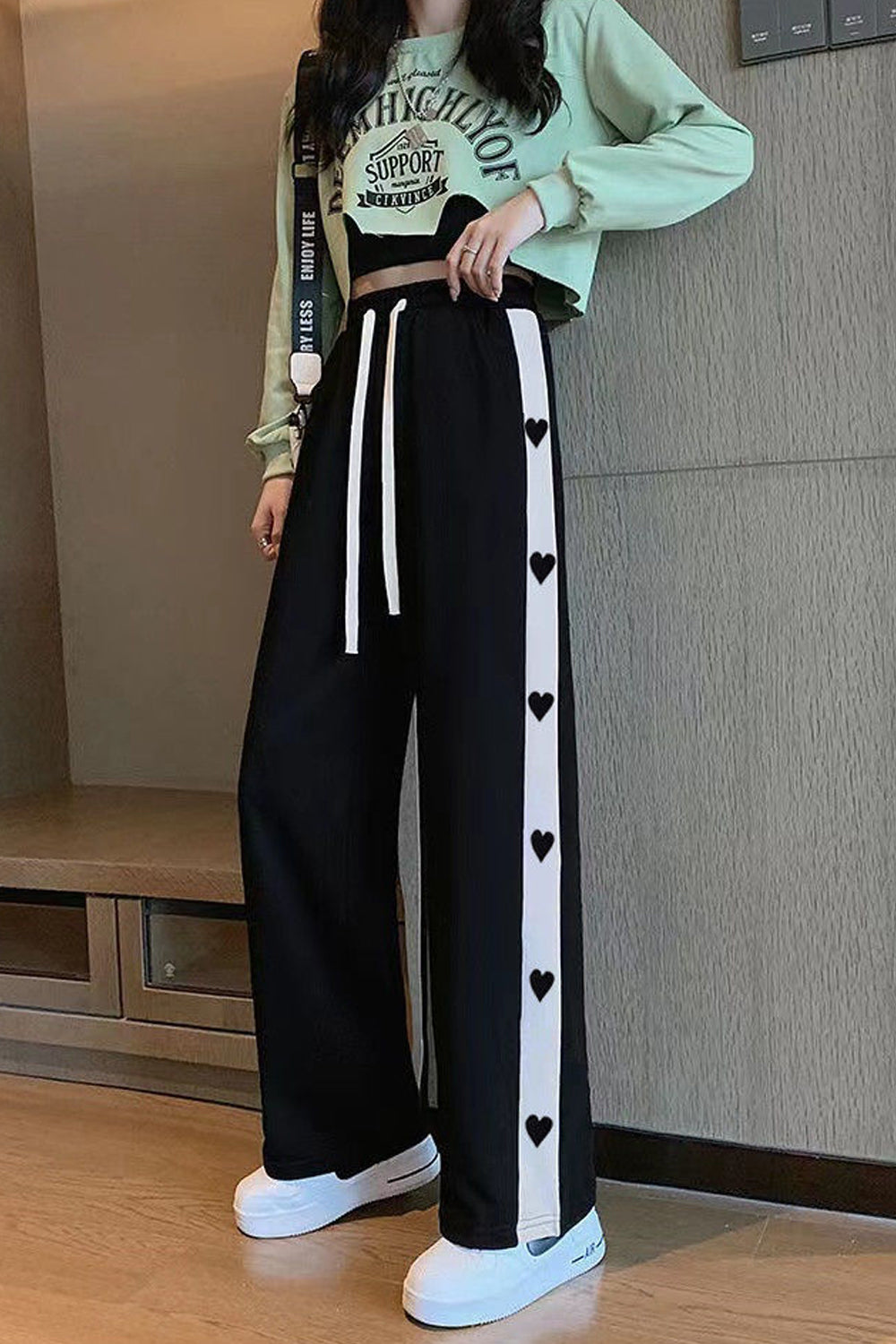 High Waist Love Side Pattern Loose Pants