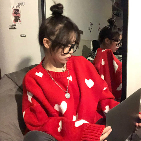 Love Heart Pattern Casual Knitted Sweater