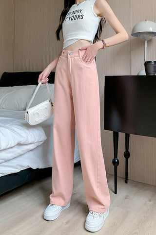 High Waist Loose Straight Pink Jeans Pants