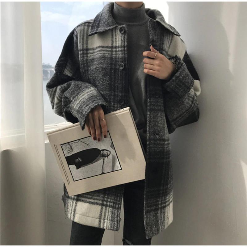 Wool Plaid Blends Coat Jacket