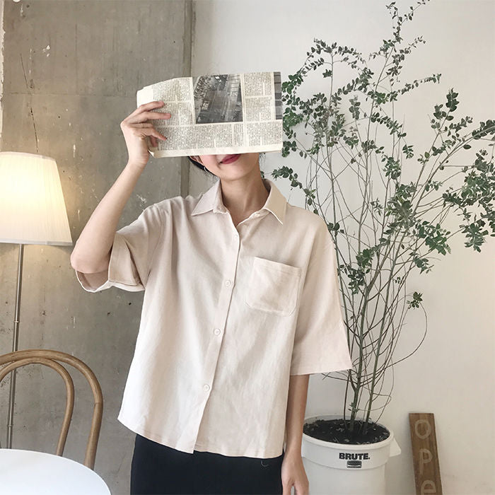 Halbarm Retro Apricot Bluse Shirts 