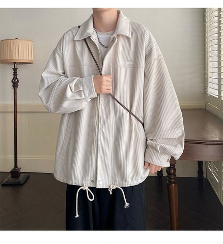 Loose Turn Down Collar Zipper Corduroy MEN Jacket