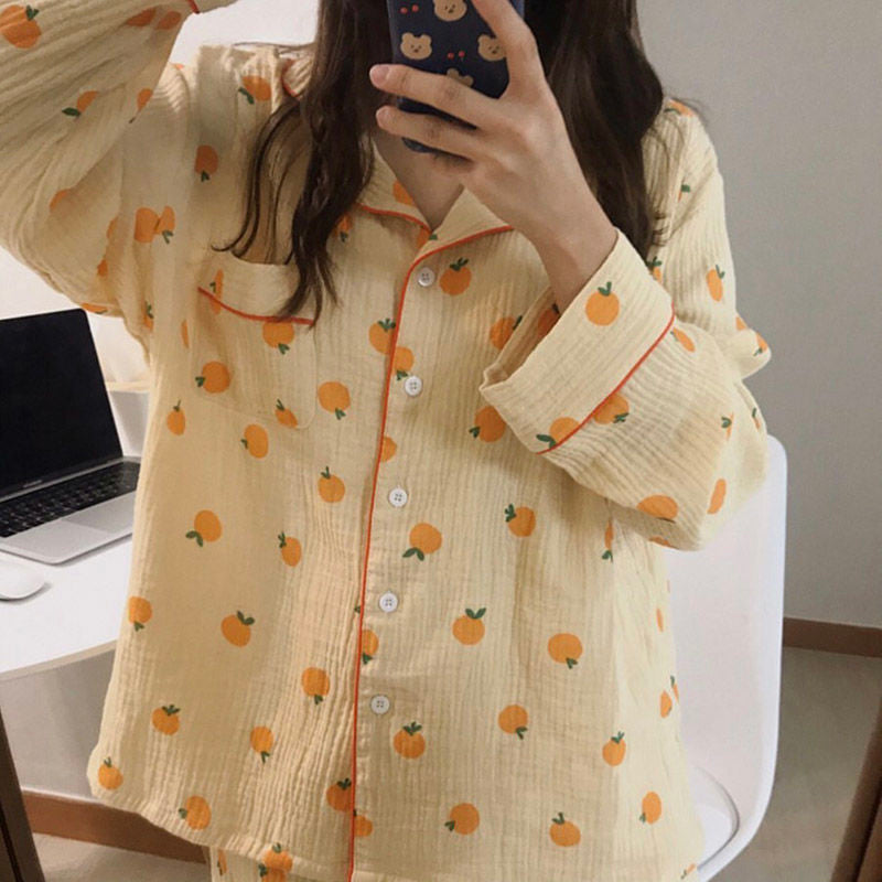 Conjunto de pijama de 2 piezas con estampado de bonito patrón naranja 