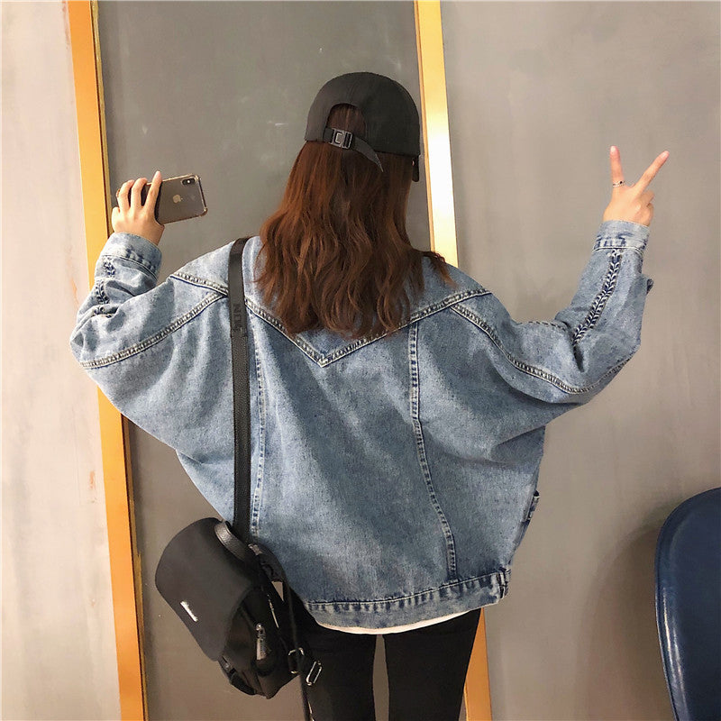 Big Pocket Loose High Collar Denim Jacket