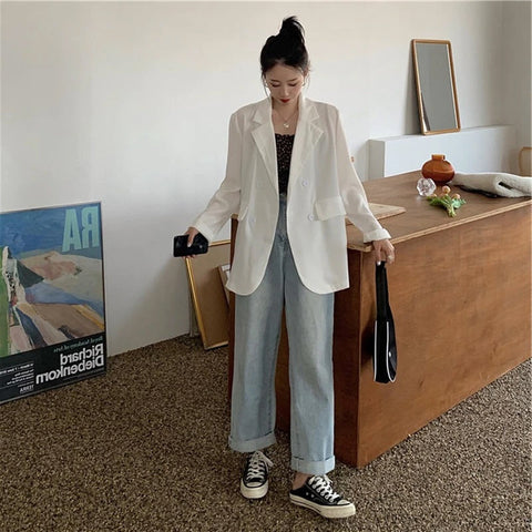 Loose Simple Notched Blazer Jacket
