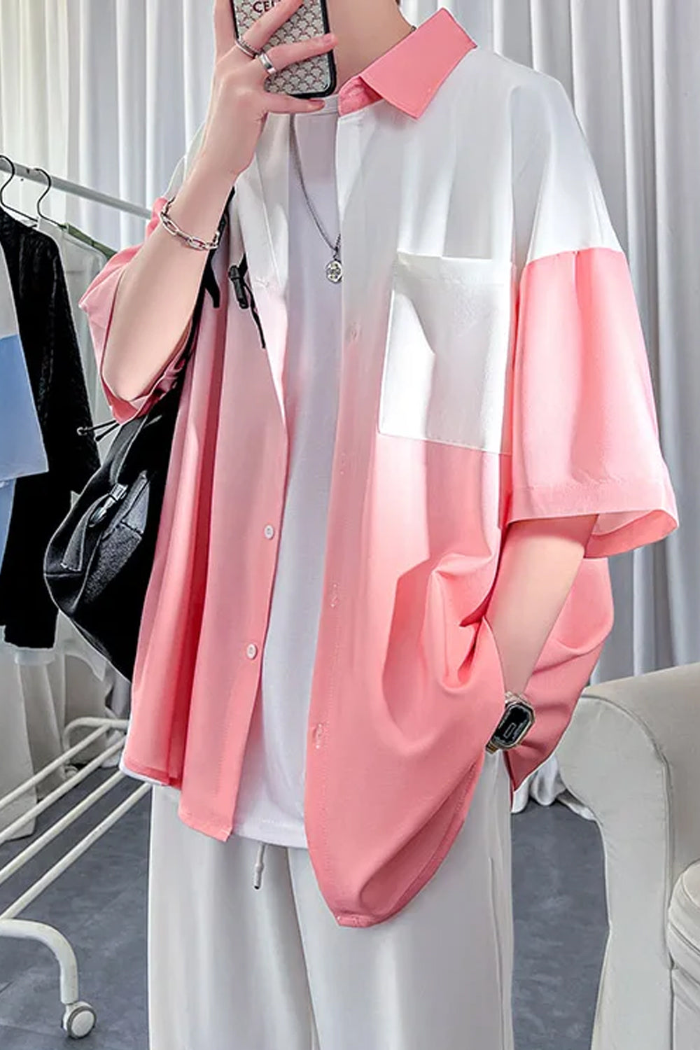 Short Sleeve Loose Gradient Colors Men Shirts – Omcne