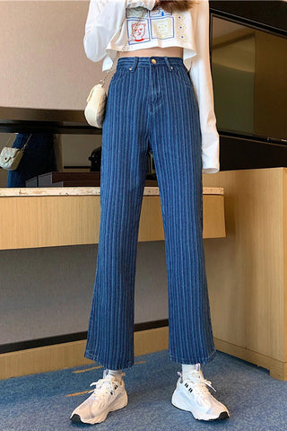 Loose Striped Style Wide Leg Jeans Pants