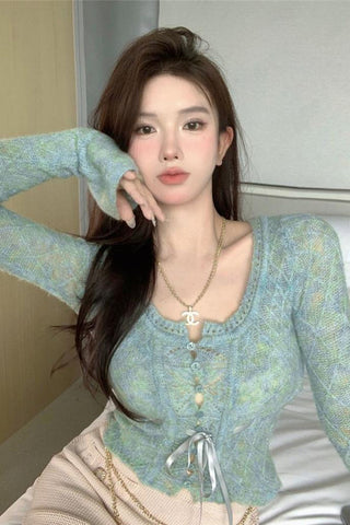 Cute Flare Sleeve Gradient Colors Cardigan Sweater