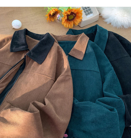 Loose Trendy Lapel Collar Corduroy Jacket