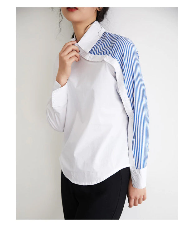 Side Striped Patchwork Blouse Shirt