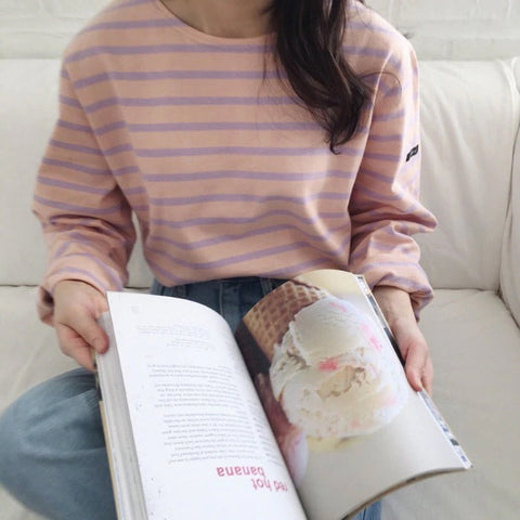 O-Neck Long Sleeve Basic Striped Shirt