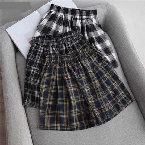 Elastic Waist Casual Plaid Shorts Pants