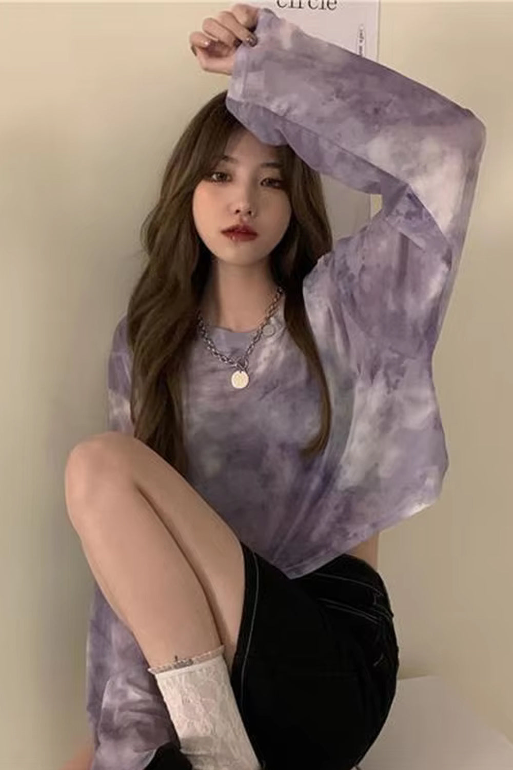 Long Sleeve Tie Dye Pattern Semi Transparent Shirts