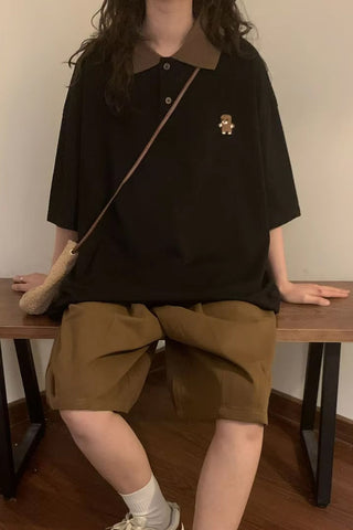 Short Sleeve Retro Pocket Embroidered Collar Shirts
