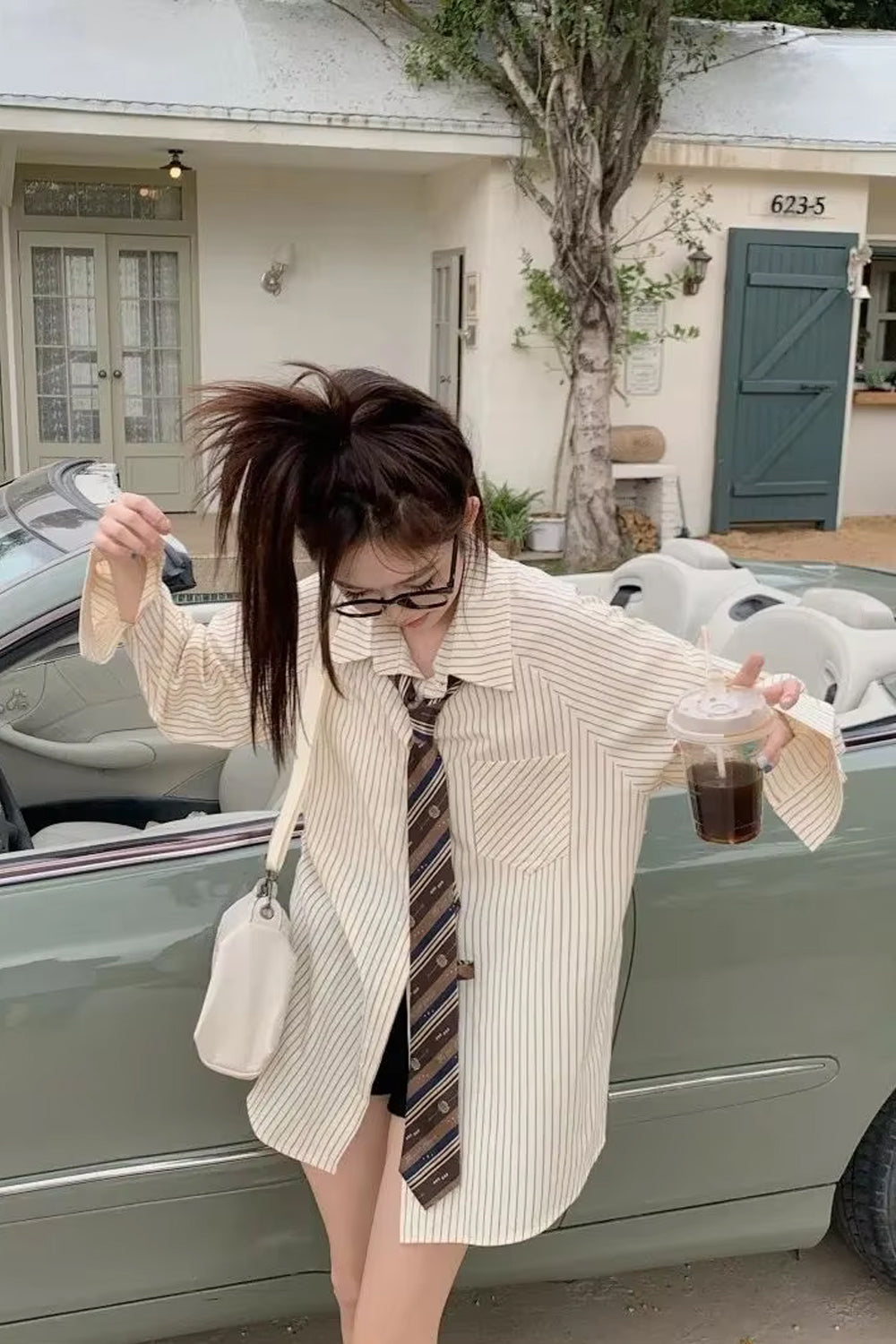 Long Sleeve Elegant Striped Blouse Shirt With Tie