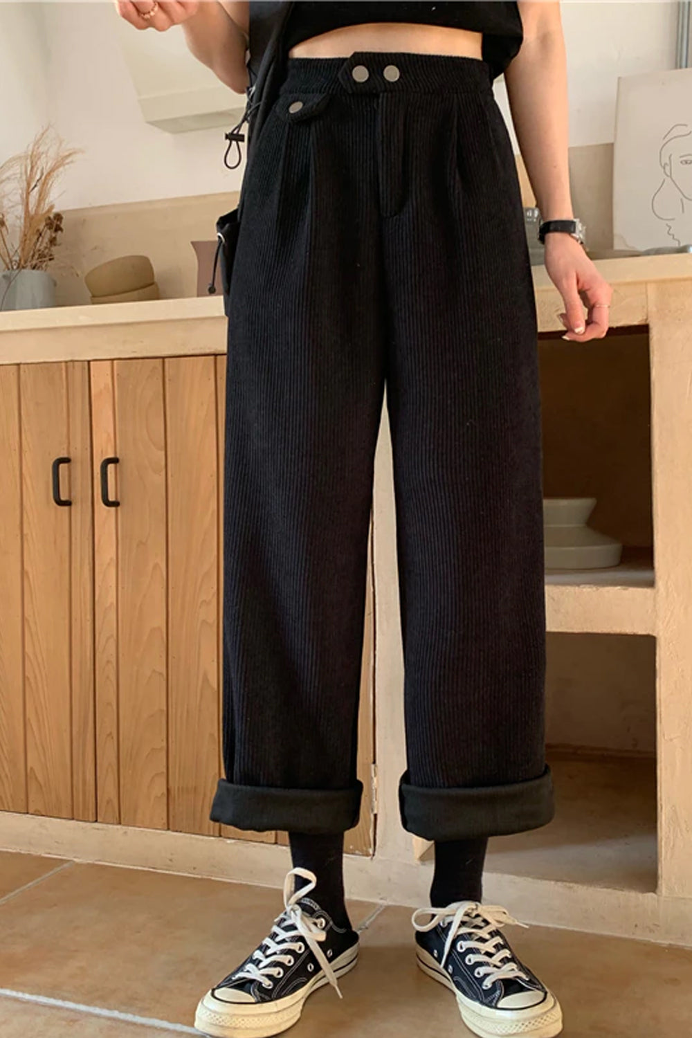 Loose Solid Wide Leg Corduroy Pants