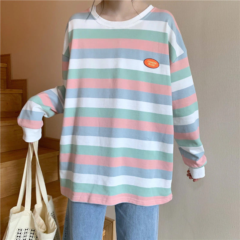 O-Neck Color Striped Thin Sweater