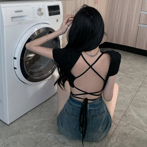 Sexy rückenfreies Bandage-Kurzshirt 