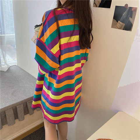 Loose Cute Colors Striped Shirt