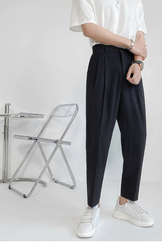 Elastic Waist Solid Colors Ankle Length Men Long Pants