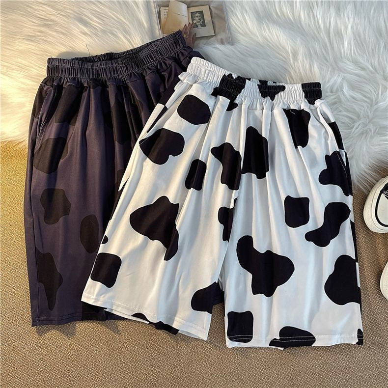 Retro Cow Pattern Loose Shorts Pants