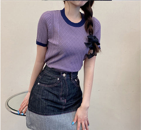 Süßes, schmales Ringer-Shirt mit Rundhalsausschnitt 