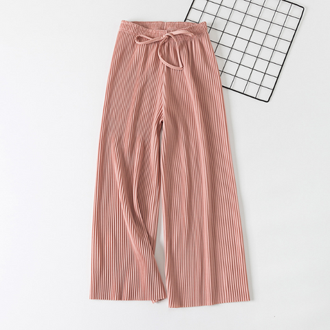 High Waist Solid Pleated Wide Leg Pants