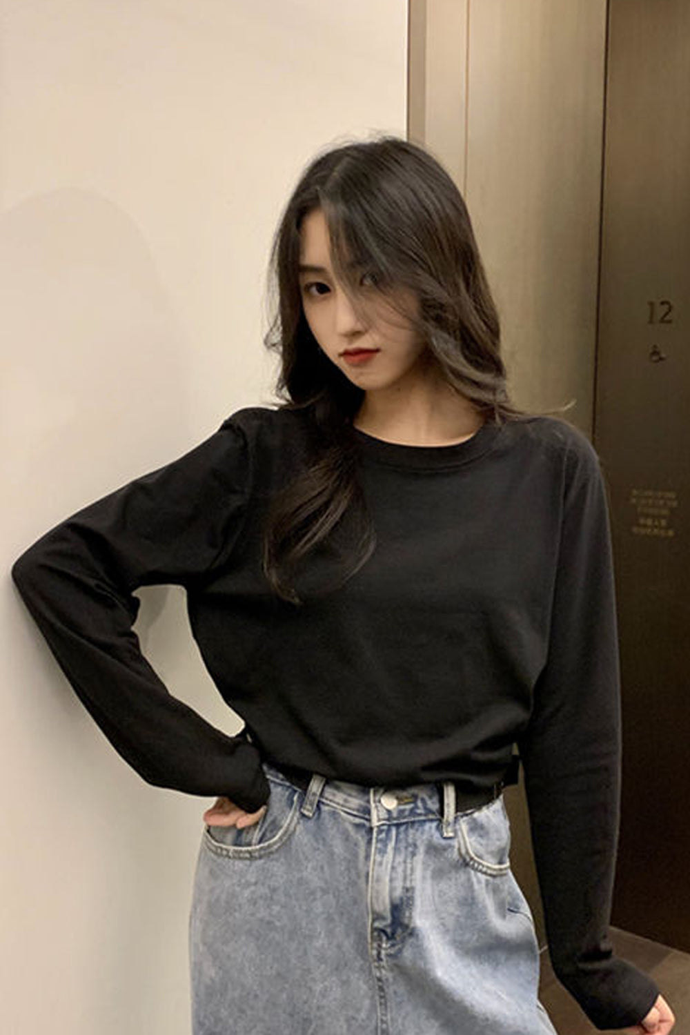 Long Sleeve Simple O-Neck Casual Shirt