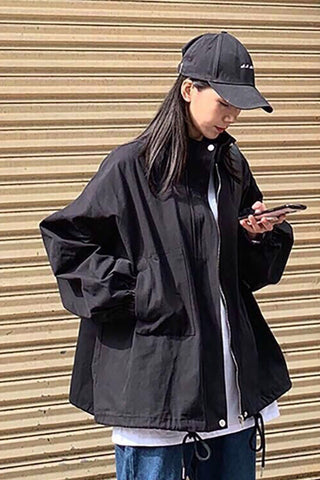 Stand Collar Style Solid Basic Jacket