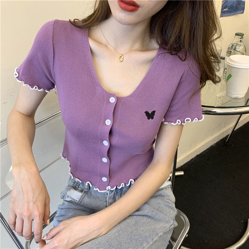 Butterfly Embroidered Slim Shirts