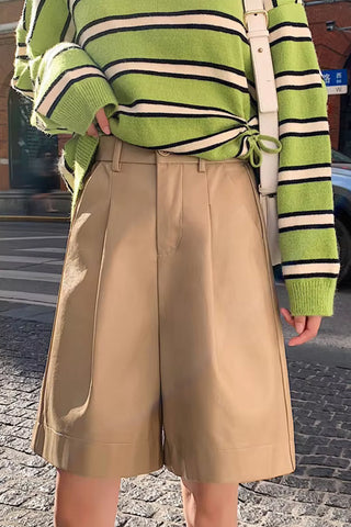 High Waist Loose Elegant Leather Shorts