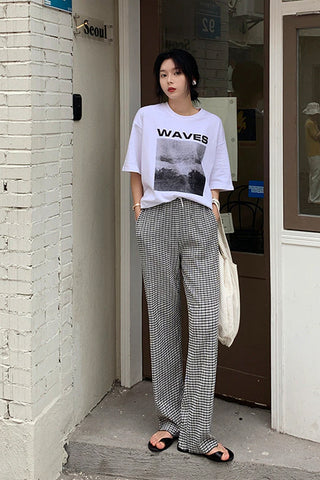 Elegant Plaid Wide Leg Long Pants