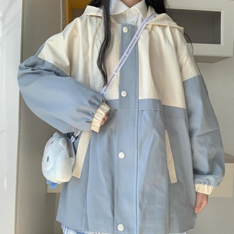 Blaue Oversize-Lässige Kawaii-Jacke