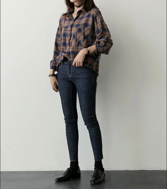 Vintage Flannel Long Sleeve Blouses Shirt