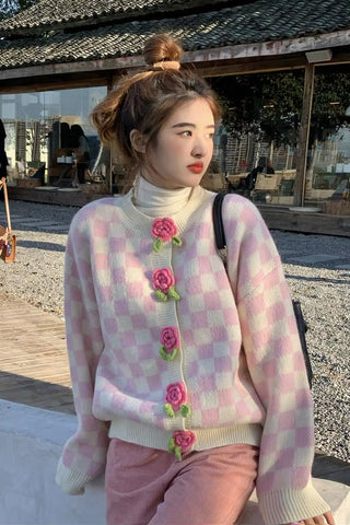 Long Sleeve 3D Flowers Cardigan Sweater