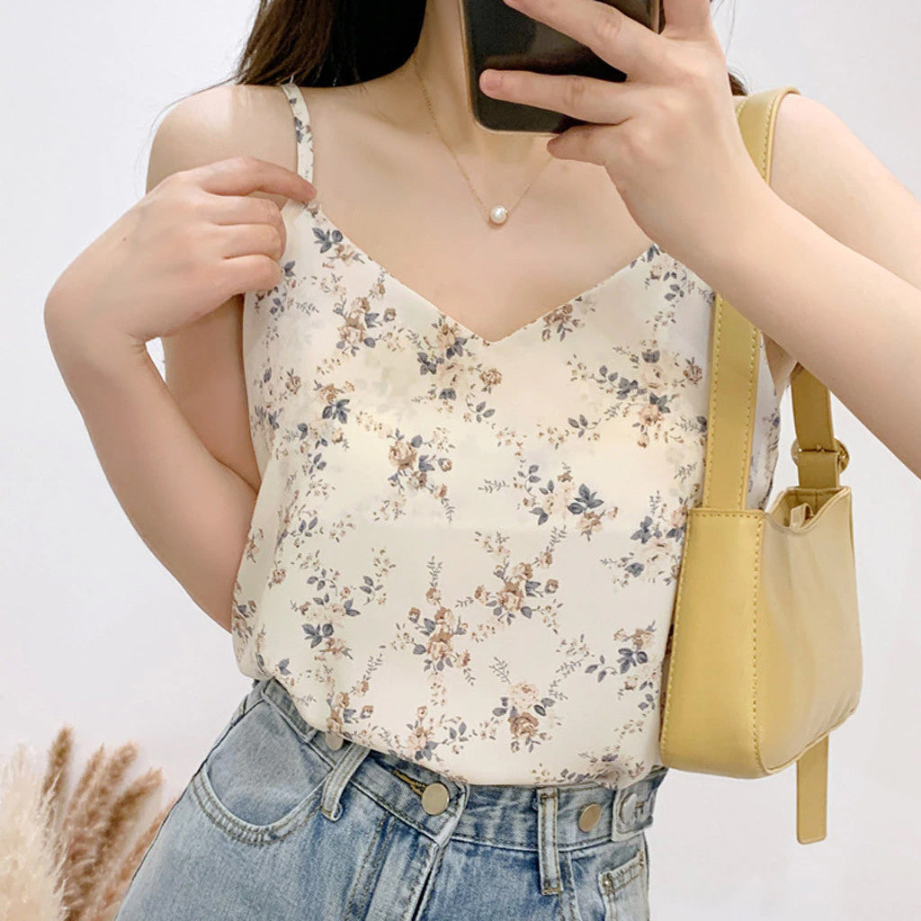 Florals Pattern V-Neck Sexy Casual Tank Top