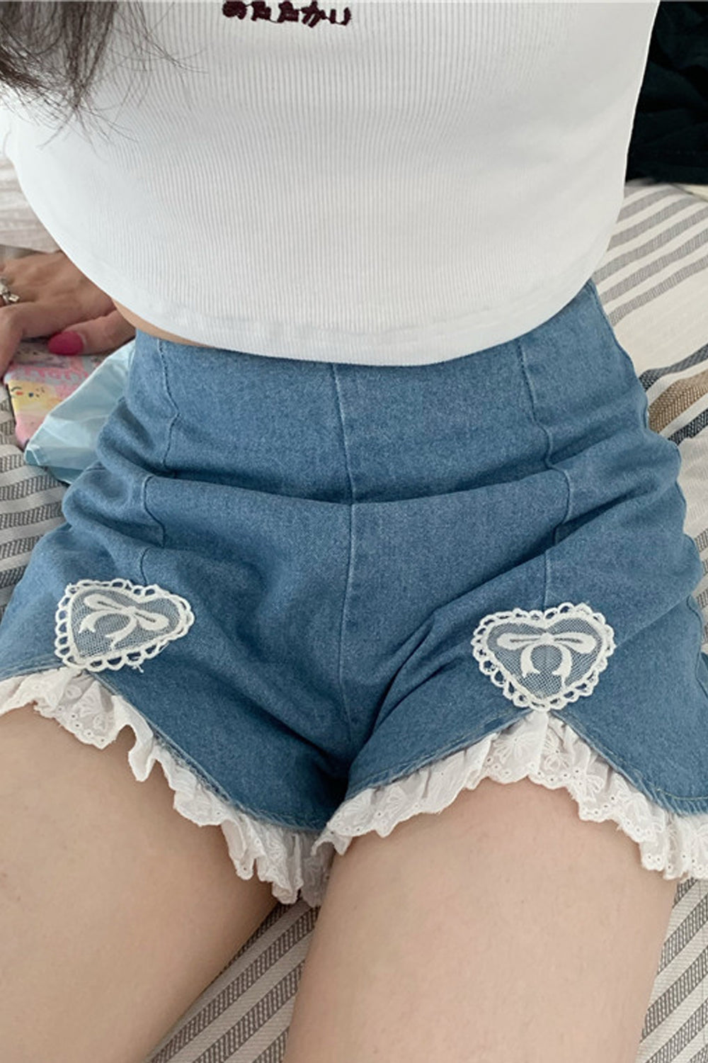 High Waist Sexy Lace Irregular Jeans Shorts