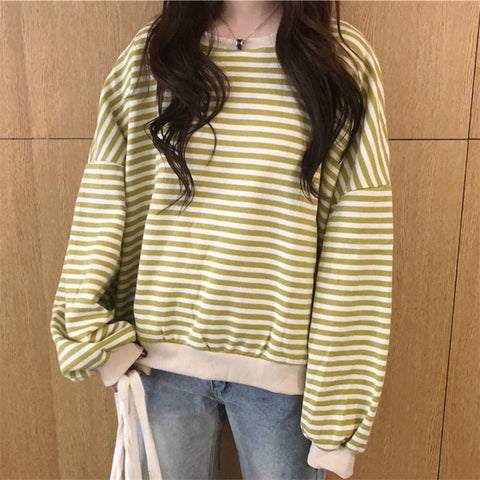 Loose Thin Casual Striped Sweatshirt