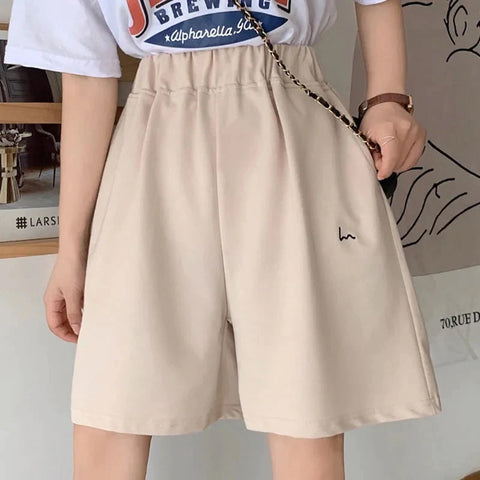 Printed Basic Colors Elastic Waist Shorts Pants
