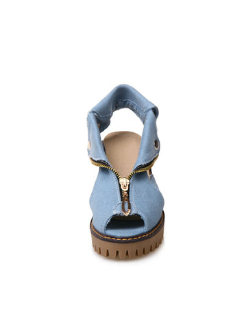 Denim Plateau Sandalen Damen High Heel Sandale