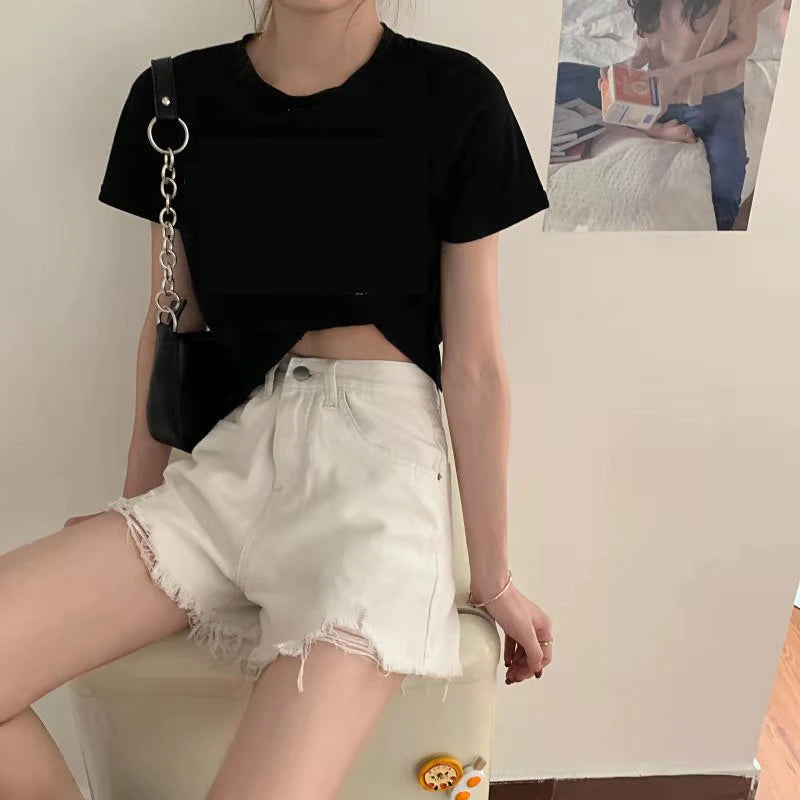 High Waist Ripped Shorts Jeans